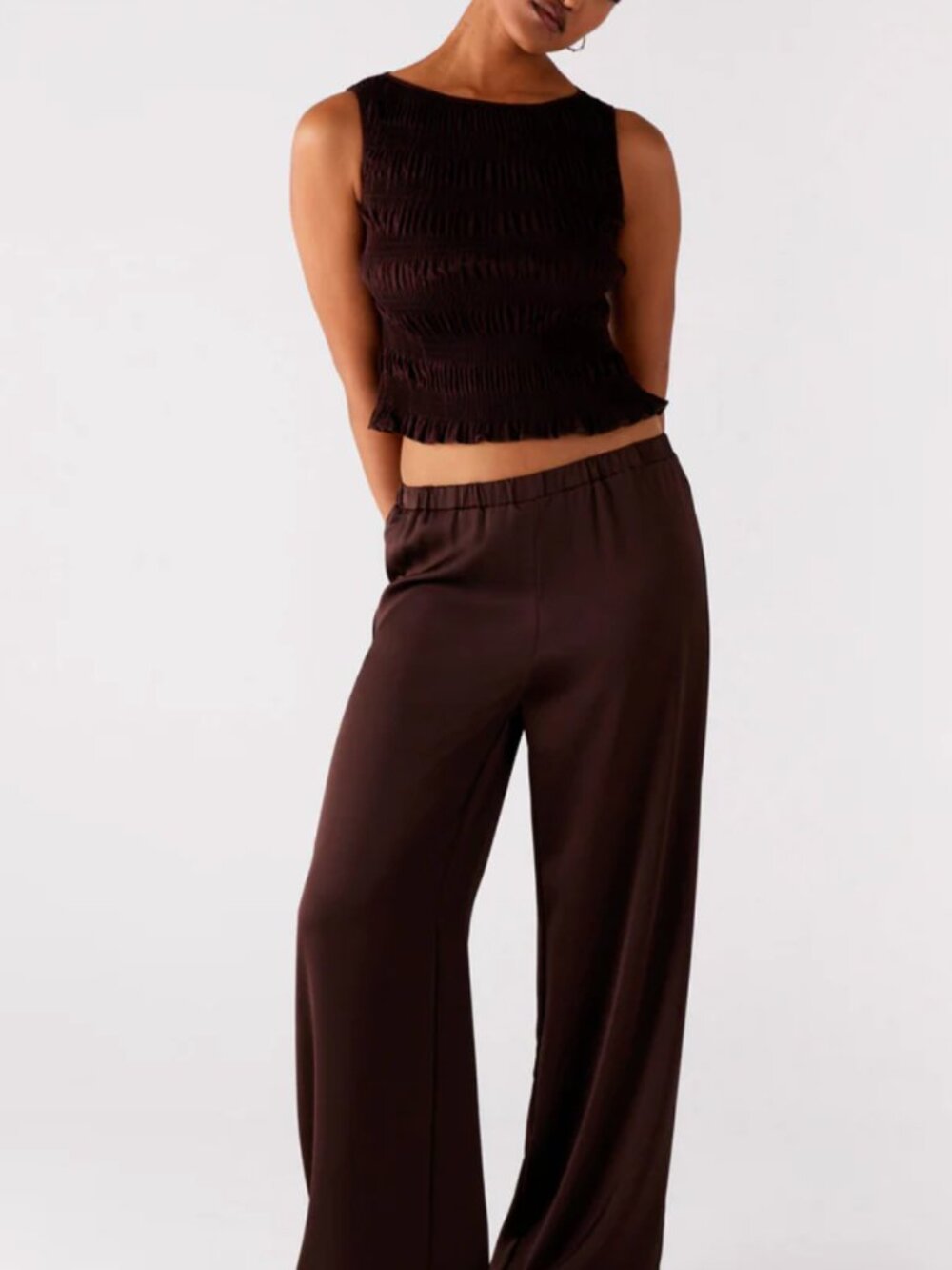 Peppermayo Brown Satin Straight Leg Pants - Small